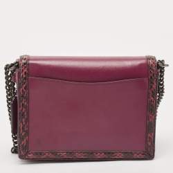 Coach Burgundy Leather and Snakeskin Trim Hutton Shoulder Bag