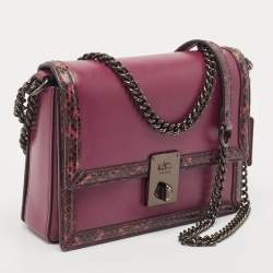 Coach Burgundy Leather and Snakeskin Trim Hutton Shoulder Bag