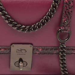 Coach Burgundy Leather and Snakeskin Trim Hutton Shoulder Bag