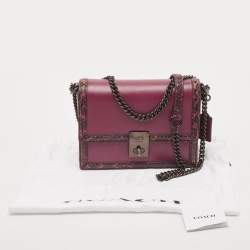 Coach Burgundy Leather and Snakeskin Trim Hutton Shoulder Bag