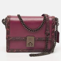 Coach Burgundy Leather and Snakeskin Trim Hutton Shoulder Bag