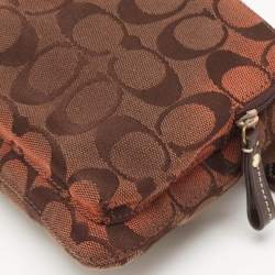 Coach Dark Brown Signature Canvas Double Pocket Waist Bag