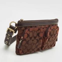 Coach Dark Brown Signature Canvas Double Pocket Waist Bag