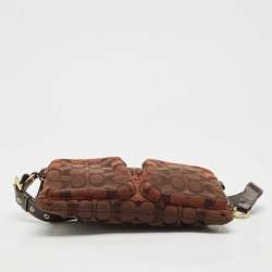 Coach Dark Brown Signature Canvas Double Pocket Waist Bag