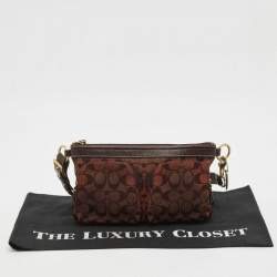 Coach Dark Brown Signature Canvas Double Pocket Waist Bag