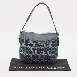 Pre Owned Coach Blue/Dark Brown Signature Canvas and Suede Shoulder Bag
