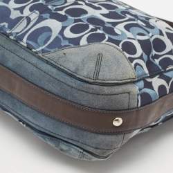 Pre Owned Coach Blue/Dark Brown Signature Canvas and Suede Shoulder Bag