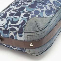 Pre Owned Coach Blue/Dark Brown Signature Canvas and Suede Shoulder Bag