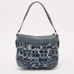 Pre Owned Coach Blue/Dark Brown Signature Canvas and Suede Shoulder Bag