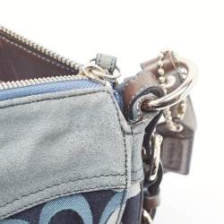 Pre Owned Coach Blue/Dark Brown Signature Canvas and Suede Shoulder Bag