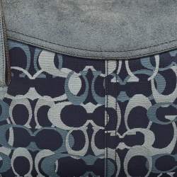 Pre Owned Coach Blue/Dark Brown Signature Canvas and Suede Shoulder Bag