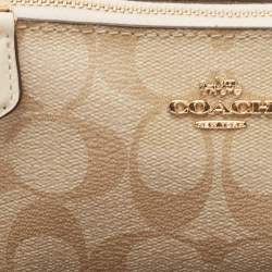 Coach Beige Signature Coated Canvas Double Corner Zip Wristlet Pouch