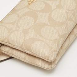 Coach Beige Signature Coated Canvas Double Corner Zip Wristlet Pouch