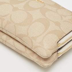 Coach Beige Signature Coated Canvas Double Corner Zip Wristlet Pouch