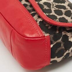 Coach Red/Black Leopard Print Fabric and Leather Park Ocelot Crossbody Bag
