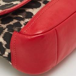 Coach Red/Black Leopard Print Fabric and Leather Park Ocelot Crossbody Bag