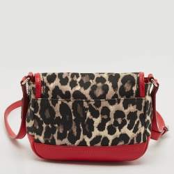Coach Red/Black Leopard Print Fabric and Leather Park Ocelot Crossbody Bag