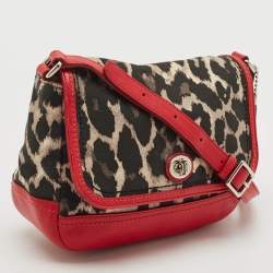Coach Red/Black Leopard Print Fabric and Leather Park Ocelot Crossbody Bag