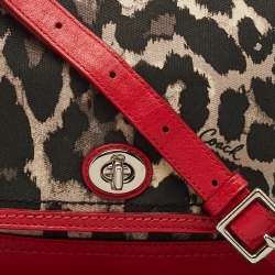 Coach Red/Black Leopard Print Fabric and Leather Park Ocelot Crossbody Bag