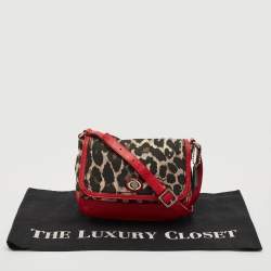 Coach Red/Black Leopard Print Fabric and Leather Park Ocelot Crossbody Bag