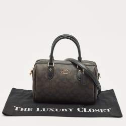 Coach Black/Brown Signature Coated Canvas and Leather Rowan Boston Bag