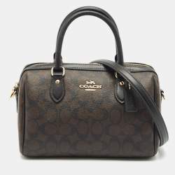 Coach Black/Brown Signature Coated Canvas and Leather Rowan Boston Bag