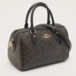 Coach Black/Brown Signature Coated Canvas and Leather Rowan Boston Bag