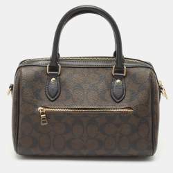 Coach Black/Brown Signature Coated Canvas and Leather Rowan Boston Bag