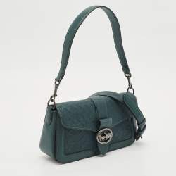 Coach Dark Green Signature Embossed Leather Georgie Shoulder Bag
