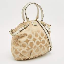 Coach White/Beige Signature Canvas Sophia Madison Tote