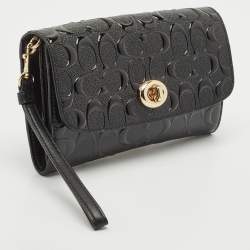 Coach Black Signature Embossed Patent Leather Chain Crossbody Bag