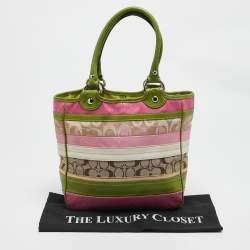Coach Multicolor Signature Striped Canvas and Leather Tote