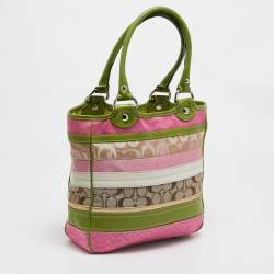 Coach Multicolor Signature Striped Canvas and Leather Tote