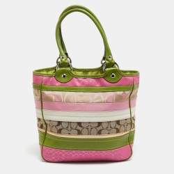 Coach Multicolor Signature Striped Canvas and Leather Tote