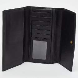 Coach Black Signature Embossed Leather Flap Continental Wallet
