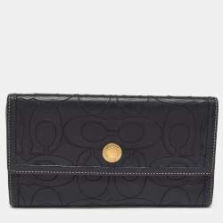 Coach Black Signature Embossed Leather Flap Continental Wallet