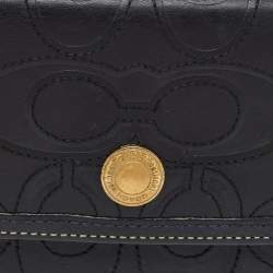 Coach Black Signature Embossed Leather Flap Continental Wallet