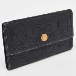 Coach Black Signature Embossed Leather Flap Continental Wallet