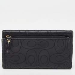 Coach Black Signature Embossed Leather Flap Continental Wallet