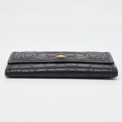 Coach Black Signature Embossed Leather Flap Continental Wallet