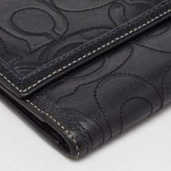 Coach Black Signature Embossed Leather Flap Continental Wallet