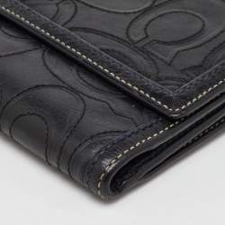 Coach Black Signature Embossed Leather Flap Continental Wallet