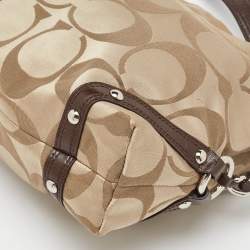 Coach Beige/Dark Brown Signature Canvas and Patent Leather Carly Hobo