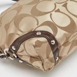 Coach Beige/Dark Brown Signature Canvas and Patent Leather Carly Hobo