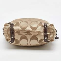 Coach Beige/Dark Brown Signature Canvas and Patent Leather Carly Hobo