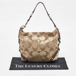 Coach Beige/Dark Brown Signature Canvas and Patent Leather Carly Hobo