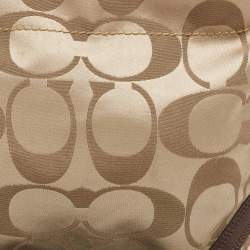 Coach Beige/Dark Brown Signature Canvas and Patent Leather Carly Hobo