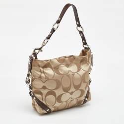 Coach Beige/Dark Brown Signature Canvas and Patent Leather Carly Hobo