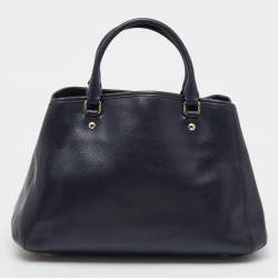 Pre Owned Coach Navy Blue Leather Margot Carryall Satchel