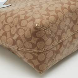 Pre Owned Coach Brown/Light Blue Signature Coated Canvas Reversible City Tote